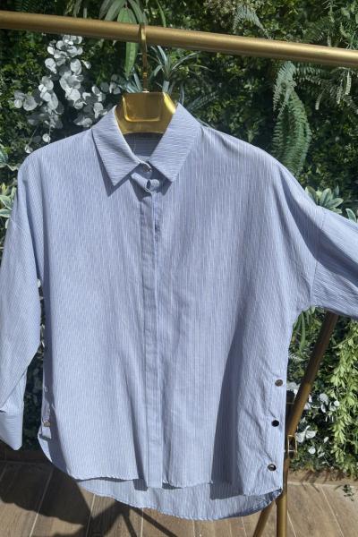 25YT4103 Çizgili Yanları Çıtçıtlı Gömlek Mavi