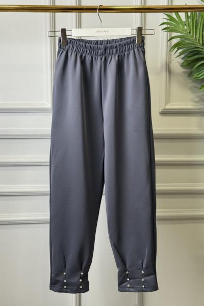 26027 Paçası Taşlı Pantolon Antrasit