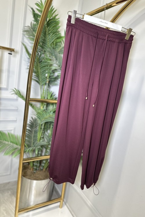 26084 Paçası Lastik Geçmeli Pantolon Bordo