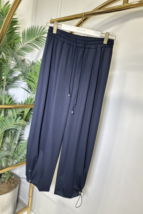 26084 Paçası Lastik Geçmeli Pantolon Lacivert