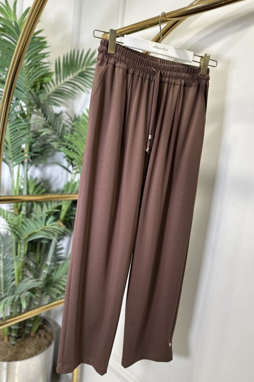 26085 Beli Lastikli Bağcıklı Pantolon Kahve