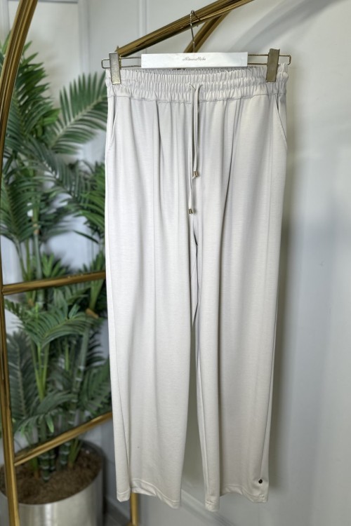 26085 Beli Lastikli Bağcıklı Pantolon Bej