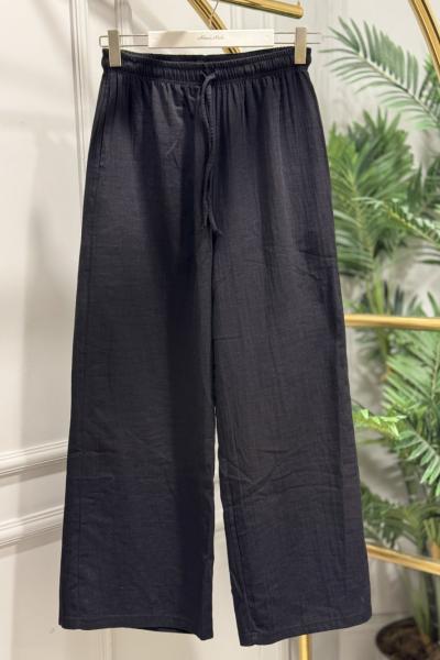 26087 Keten Bol Paça Pantolon Siyah