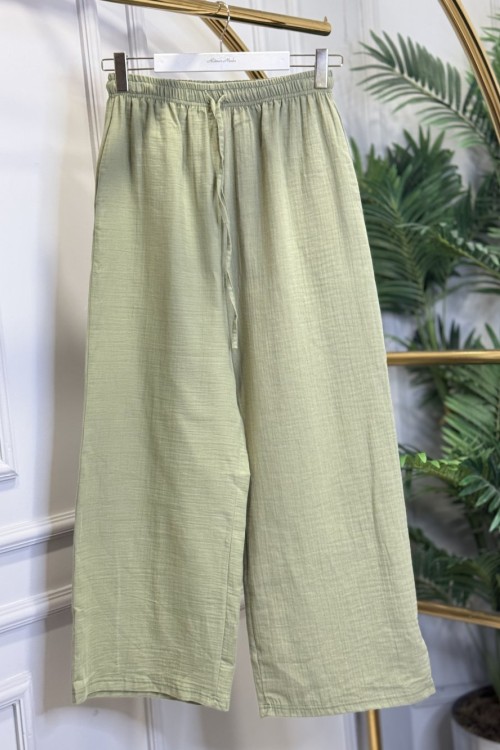 26087 Keten Bol Paça Pantolon Haki