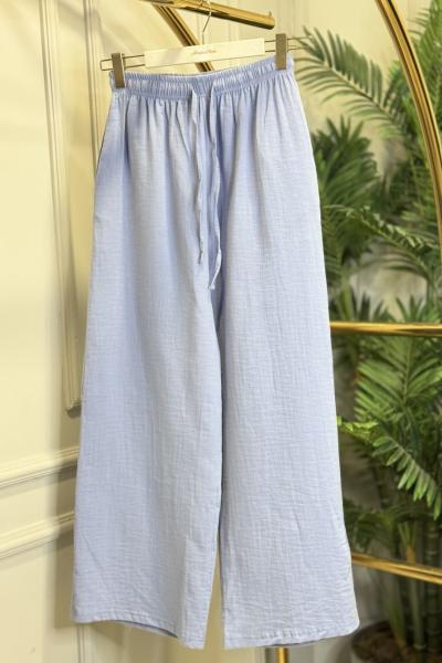 26087 Keten Bol Paça Pantolon Bebe Mavi