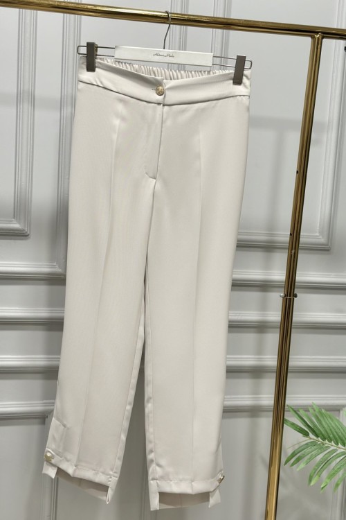 26089 Paçası Metal Düğmeli Pantolon Bej