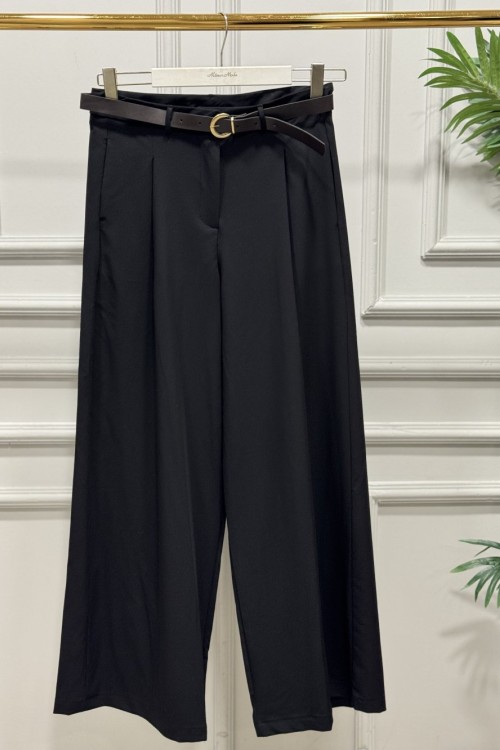 26116 Kemerli Bol Paça Pantolon Siyah