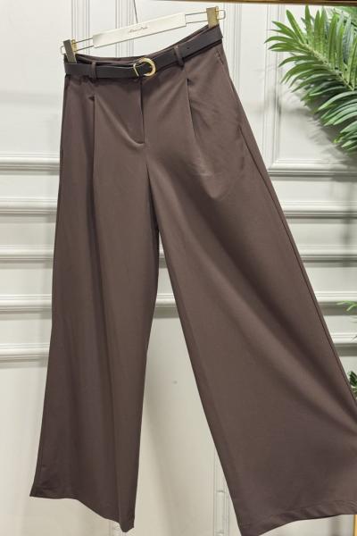 26116 Kemerli Bol Paça Pantolon Kahve