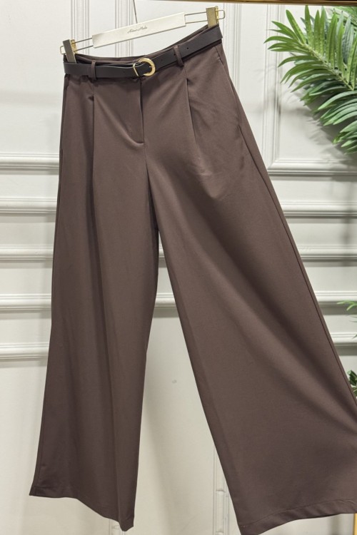 26116 Kemerli Bol Paça Pantolon Kahve