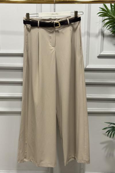 26116 Kemerli Bol Paça Pantolon Bej