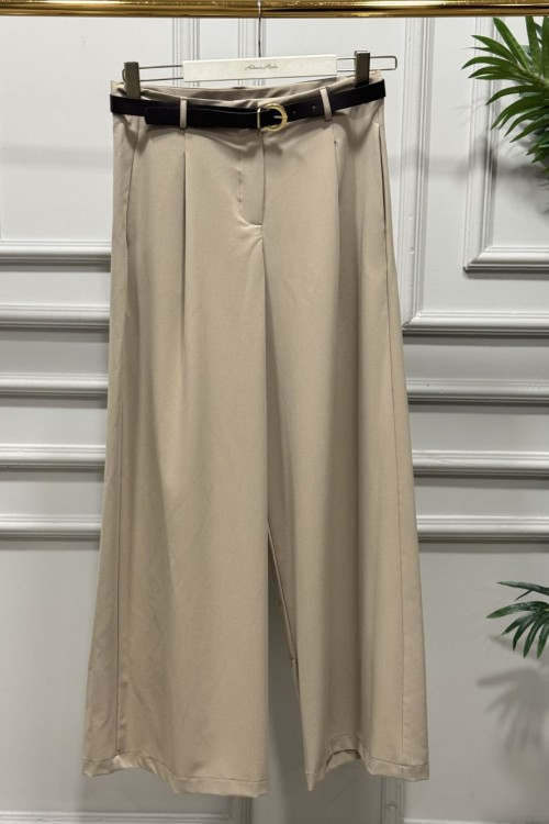 26116 Kemerli Bol Paça Pantolon Bej