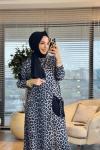26212 Elmas Leopar Elbise Siyah Gri