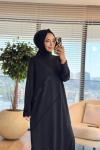 26221 Gamze Nervürlü Elbise Siyah