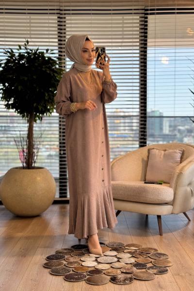 26246 Gonca Volanlı Elbise Bej
