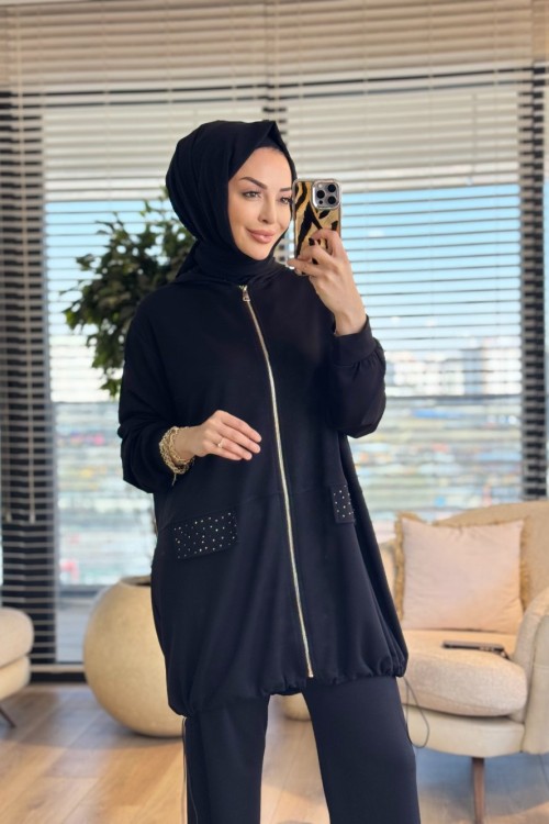 26622 Dilek Osyho Taşlı Takım Siyah