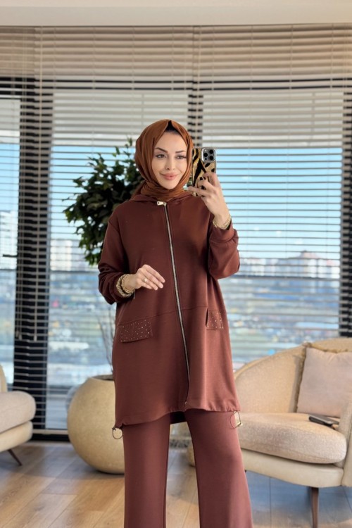 26622 Dilek Osyho Taşlı Takım Kahve