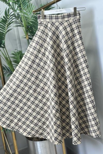 27019 Ekose Uzun Etek Bej