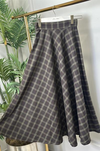 27019 Ekose Uzun Etek Kahve