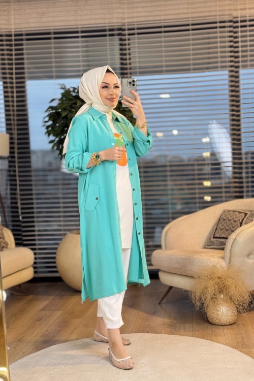 2753 Üst Keten Kap İç Bluz 2li Takım Mint