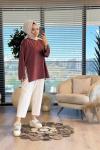 2755 Dikiş Detaylı Yırtmaçlı Sweat Kahve