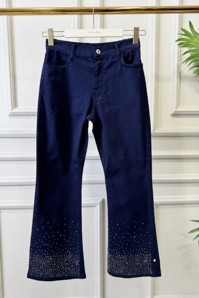 2802 Kot Paçası Serpme Taşlı Pantolon Koyu Lacivert