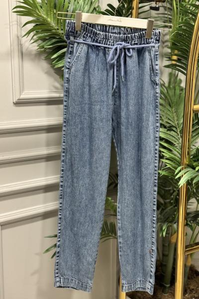 2803 Kot Bel Bağcıklı Havuç Pantolon Mavi