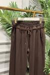 2803 Kot Bel Bağcıklı Havuç Pantolon Koyu Kahve