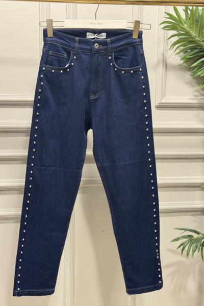 2805 Yanları Zımba Detaylı Kot Pantolon Lacivert