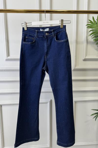 2806 İspanyol Paça Paça Taşlı Kot Pantolon Lacivert