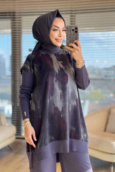 281 Kupra Desenli Tunik Antrasit