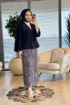 2813 Nakış Detaylı V Yaka Kimono Lacivert