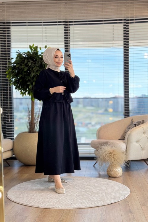 2819 Bağcuk Detaylı Etekli Takım Siyah