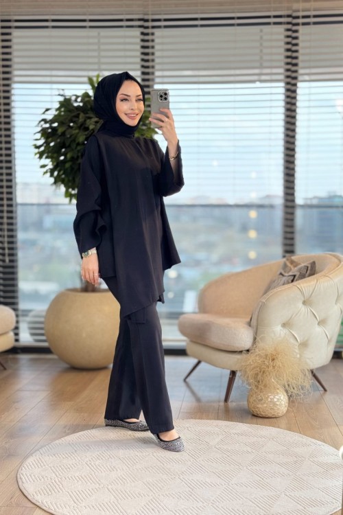 2868 Şal Yaka Detaylı Takım Siyah