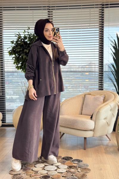 2872 Bol Paça Fermuarlı Takım Kahve