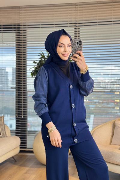 288 Kupra Kumaş Kol Hırka Lacivert