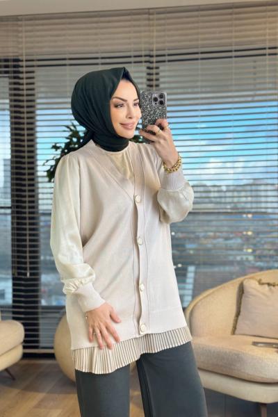 288 Kupra Kumaş Kol Hırka Bej