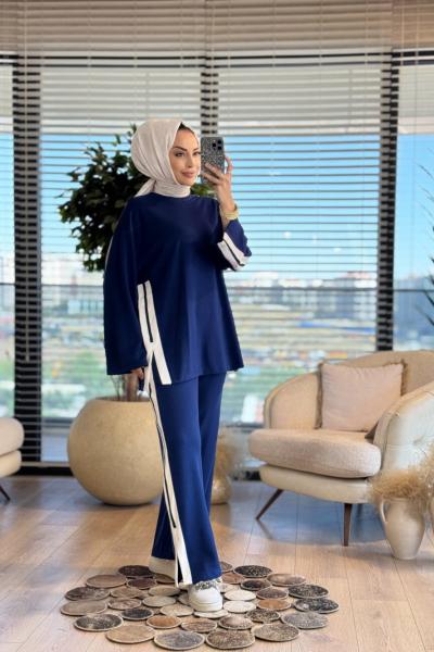 3047 Yanları İki Şeritli Takım Lacivert