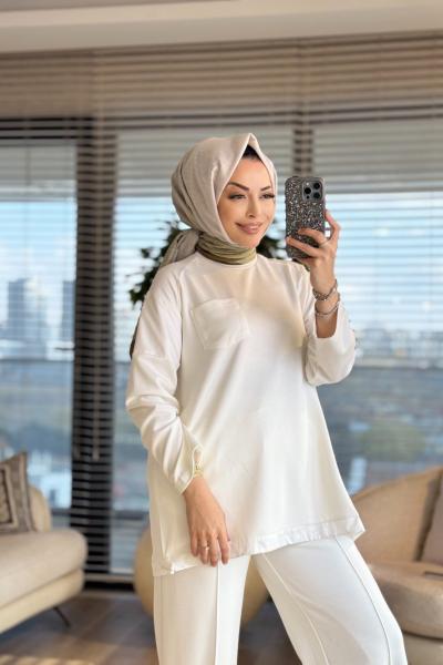 3060 Garni Detaylı Takım Ekru