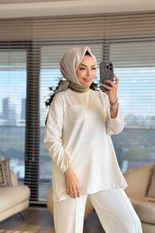 3060 Garni Detaylı Takım Ekru