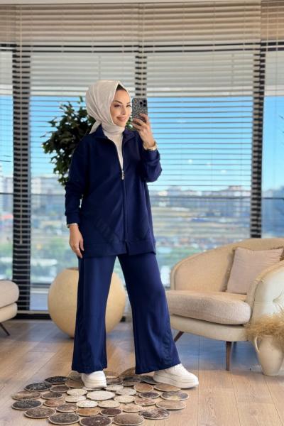 3080 File Detaylı Fermuarlı Takım Lacivert