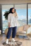 3091 Büzgü Detaylı Garnili Tunik Ekru