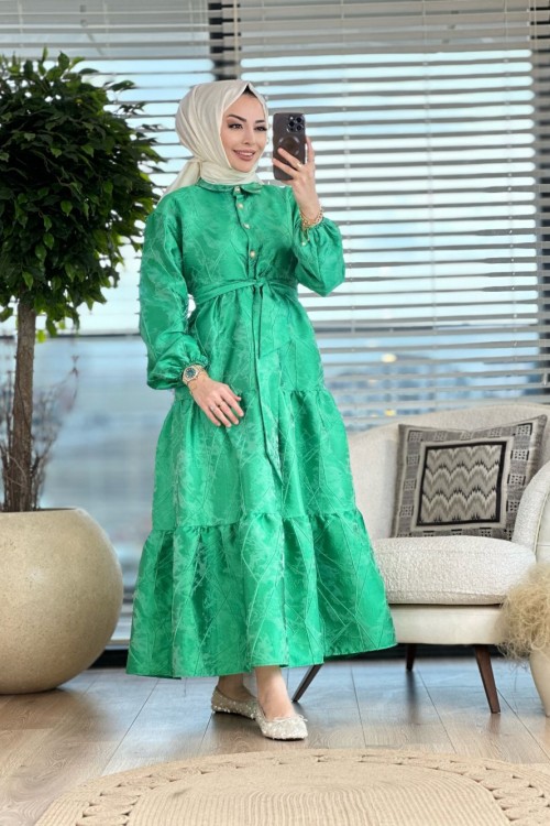 31124 Kendinden Jakar Desenli Elbise Benetton