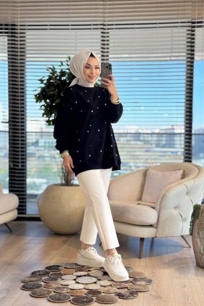 3118 Zımba Detaylı SweatShirt Siyah