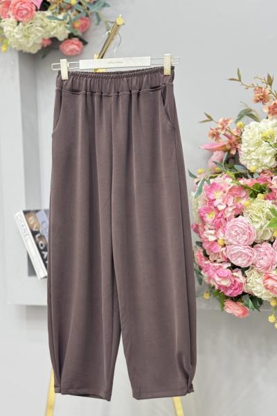 3124 Osyho Paçası Pile Detaylı Pantolon Kahve