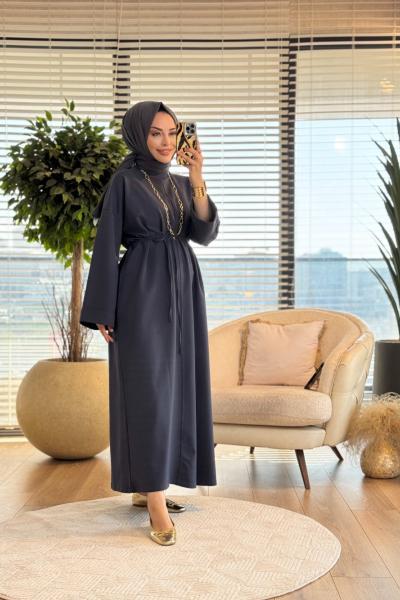 3170 Duble Kol Dikiş Detaylı Elbise Antrasit