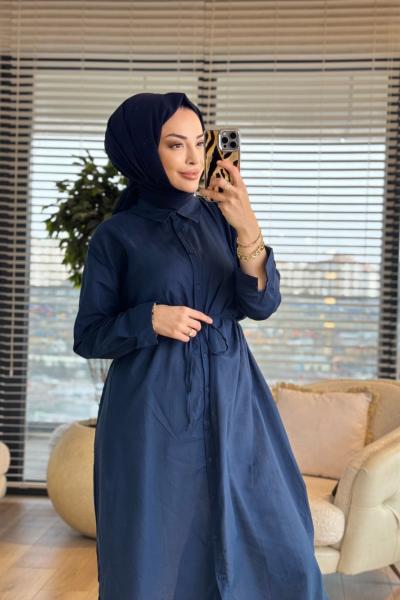 3204 Yırtmaçlı Midi Boy Gömlek Lacivert