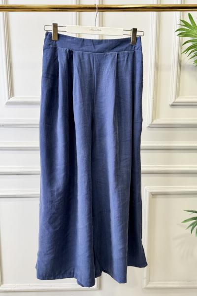 3206 Pileli Bol Paça Pantolon Lacivert