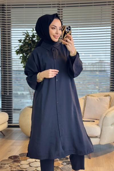 3219 Manşeti Apolet Detaylı Gömlek Siyah