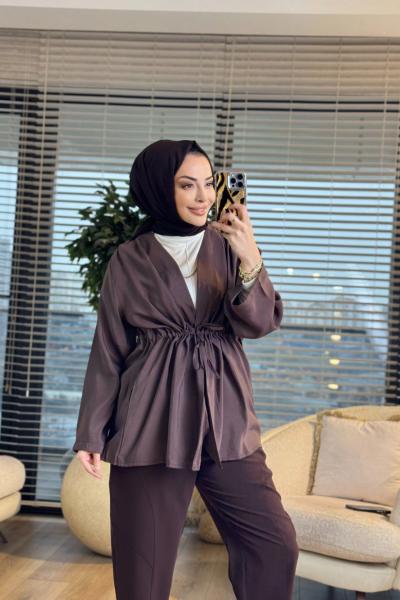 3224 Omzu Pile Detaylı Ceket Kahve