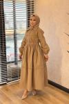 32471 Roba Ve Eteği Dantel Şeritli Elbise Camel